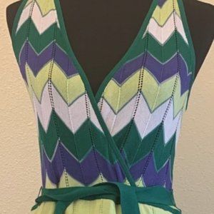 🎈BCBGMAXAZRIA Chevron Halter Maxi Evergreen L